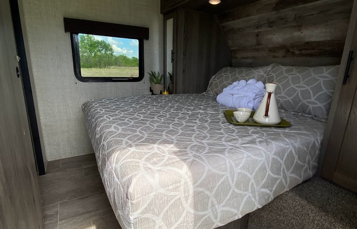 Main bedroom has private entry door so parents can sneak out.