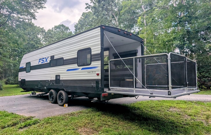 Get ready to elevate your camping! Our 2021 Forest River Salem FSX 260 RT boasts a spacious rear deck – ideal for hauling your toys or enjoying outdoor living.