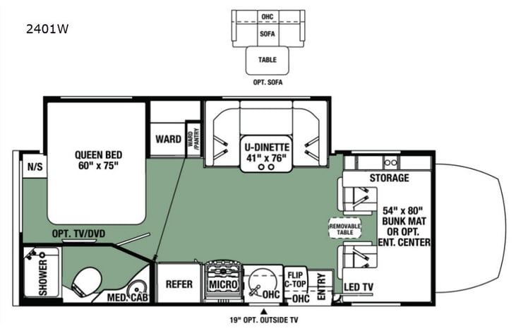 Representative floor plan provided by a trusted RVshare partner.
