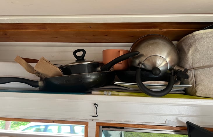 Pots and pans, tea kettle, coffee press  included
