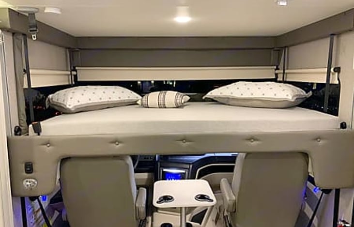 Overhead bunkbed lowers when ready for use!