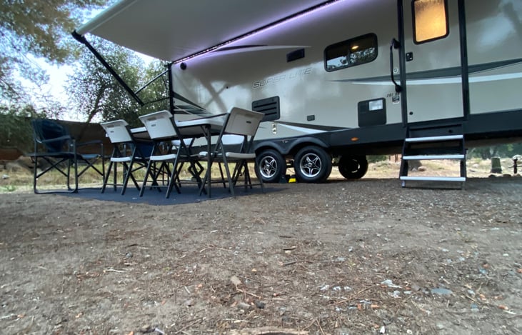 Lower view for awning and outside dining set up