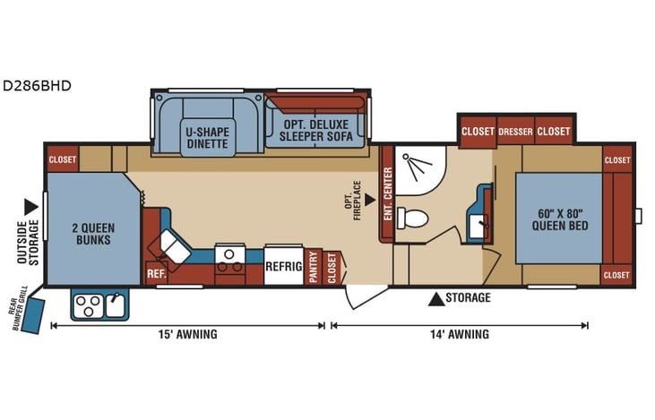 Representative floor plan provided by a trusted RVshare partner.