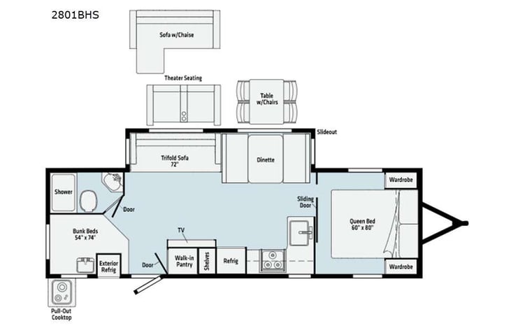 Representative floor plan provided by a trusted RVshare partner.