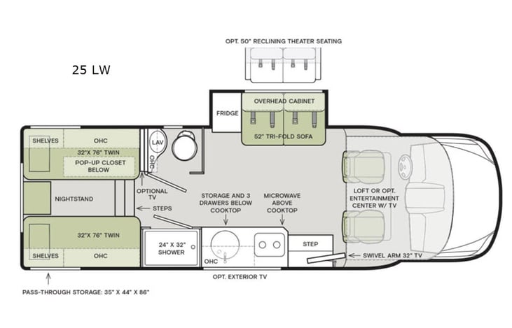 Representative floor plan provided by a trusted RVshare partner.