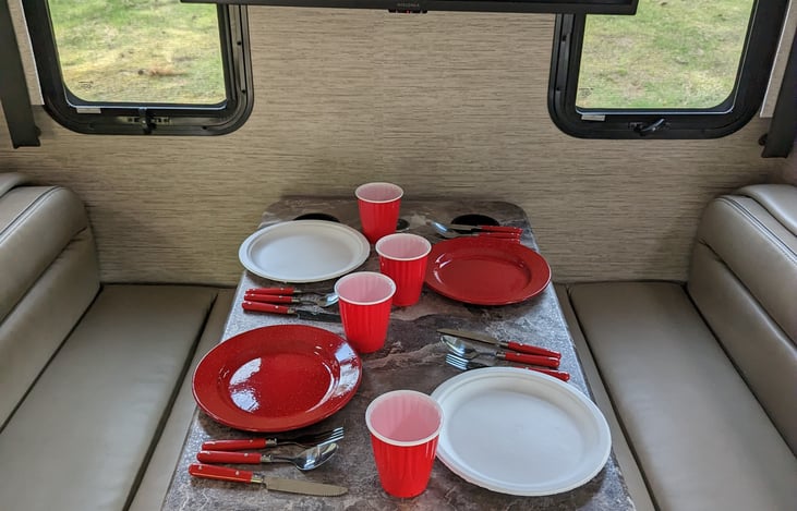 Everything you need to enjoy those campfire cooked meals.  Paper plates included for those nights you just don't feel like doing dishes