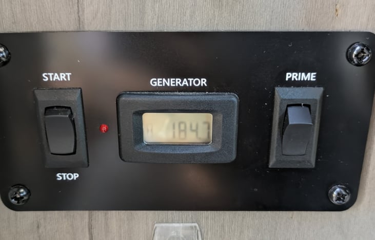 Generator starter is located by the door. Press Prime button until red light turns on, & then press start until the generator engine starts. 3 hours per night.
