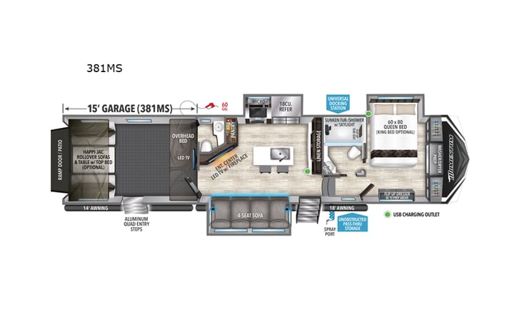 Representative floor plan provided by a trusted RVshare partner.