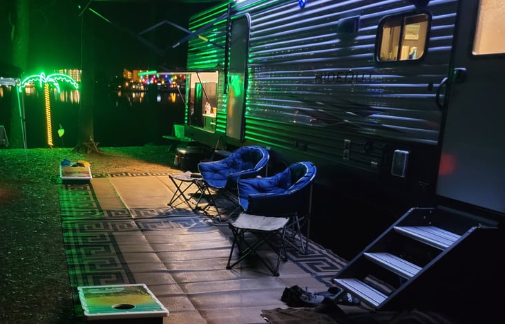 Outdoor sitting area with plush camping chairs