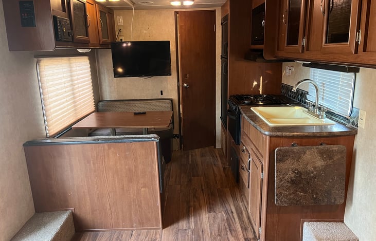 Kitchen and dining table
Dining table converts to bed