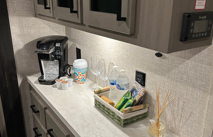 Sip and relax: Keurig coffee maker, wine glasses and a few goodies