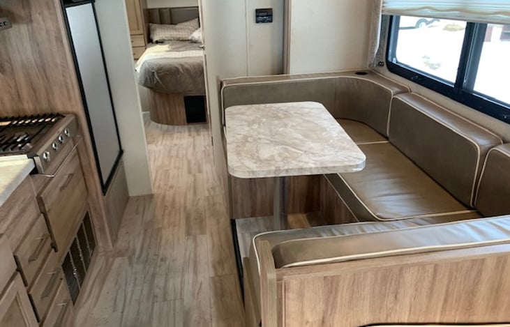 Large kitchen booth by day and double bed at night gives lots of flexibility.