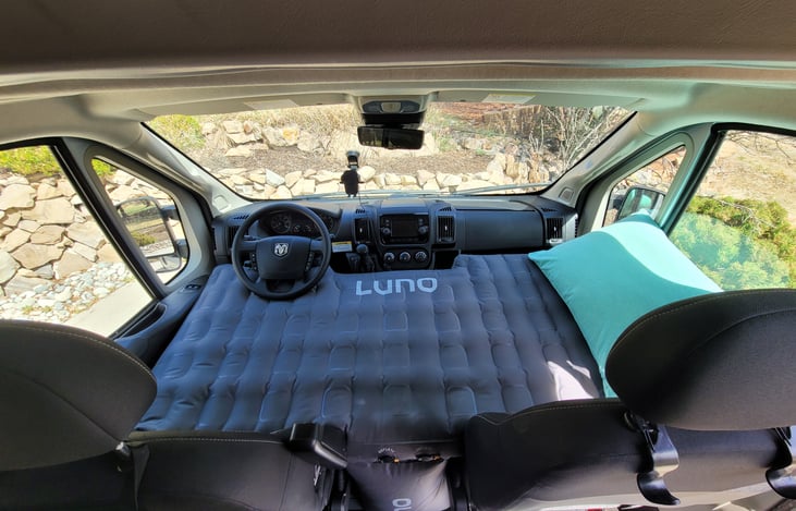 Optional add-on luno mattress for the front cab. I'm am 5'10" and I can sleep here no problem although that height is probably the upper limit. It is a great third sleeping area for a kid.