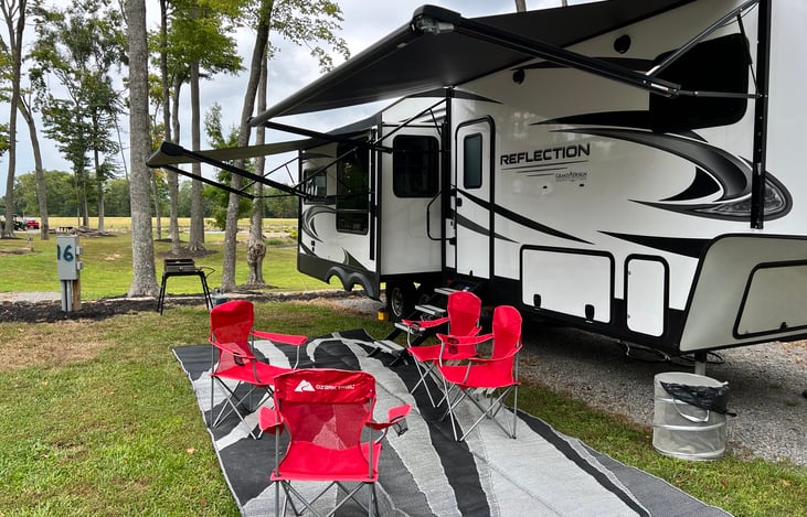 Campsite Outdoor Rug with Camping chairs