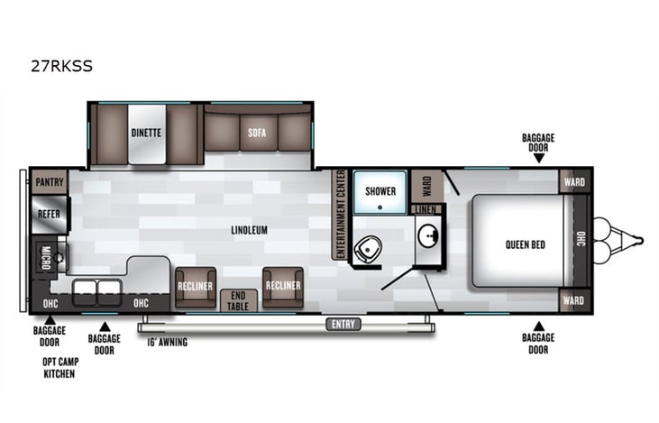 Representative floor plan provided by a trusted RVshare partner.