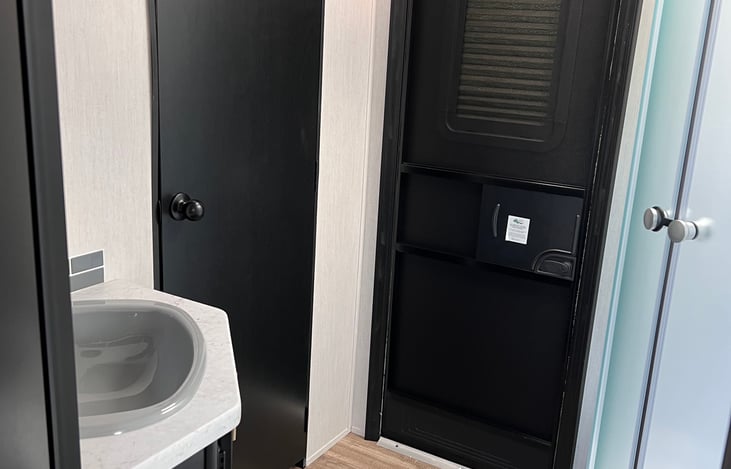 Bathroom with secondary exterior access