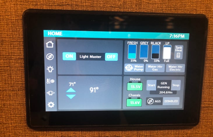 On board control Center with two wireless controls. Keep track of all levels before you fill up tanks