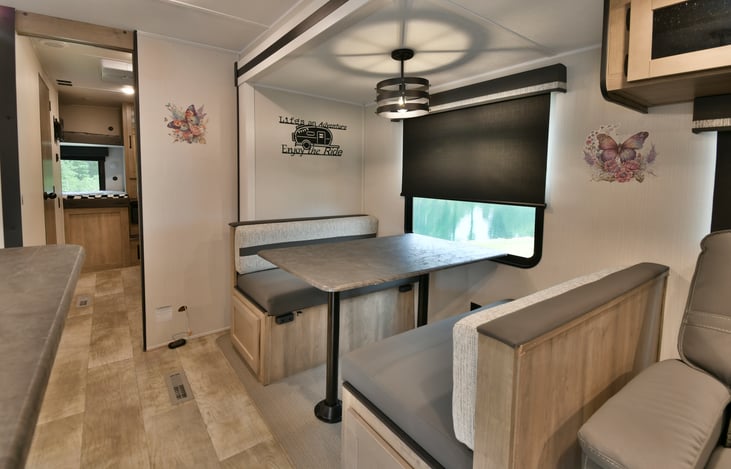 Dinette folds down into a sleeping arrangement