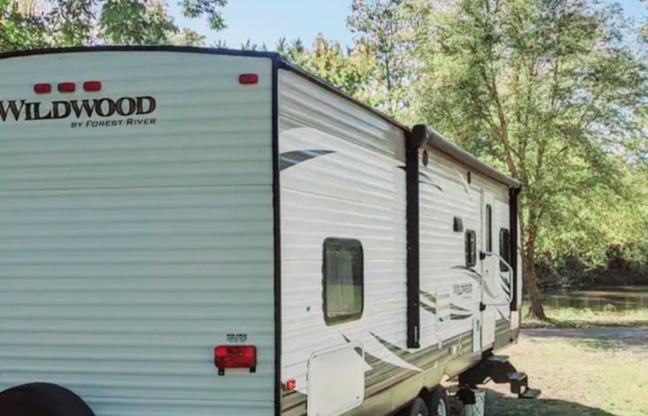 Exterior front entrance of camper.