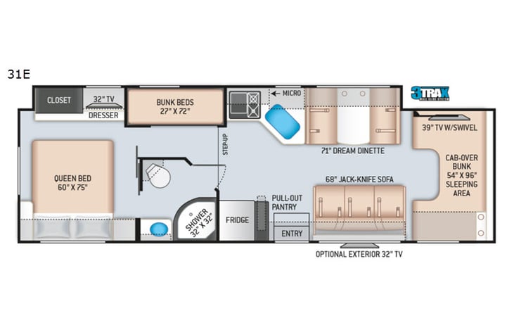 Representative floor plan provided by a trusted RVshare partner.