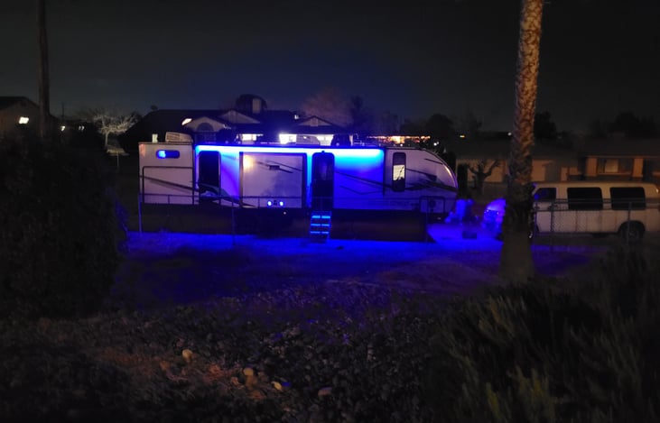 Here is a gorgeous 2024 38.7ft ALPHA WOLF travel trailer sleeps up to 10 people  has master sweet with shower and toilet also features a guest half bathroom with access from the outside and bunk house