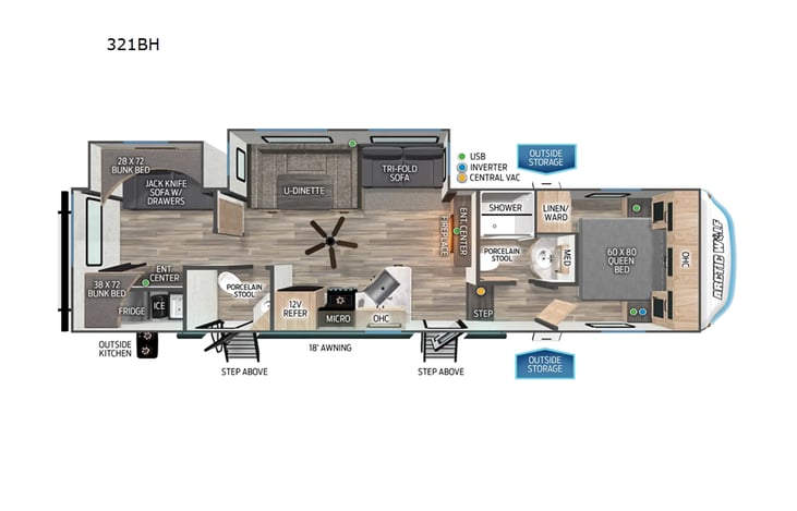 Representative floor plan provided by a trusted RVshare partner.
