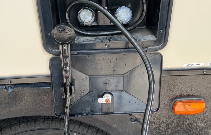 Outdoor shower with hot/cold water