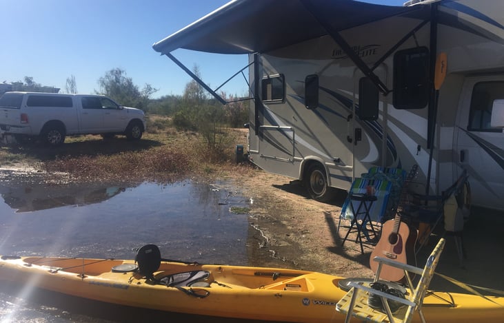 Talk about lake front camping!! Don't forget your guitar!