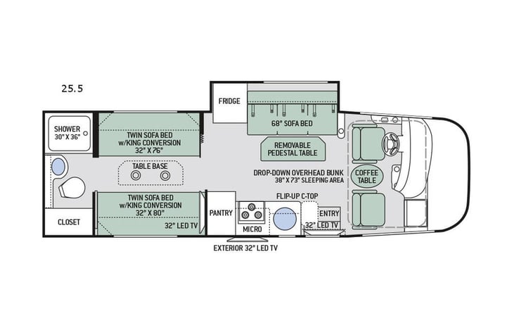 Representative floor plan provided by a trusted RVshare partner.