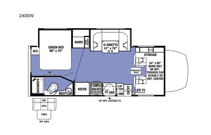 Representative floor plan provided by a trusted RVshare partner.