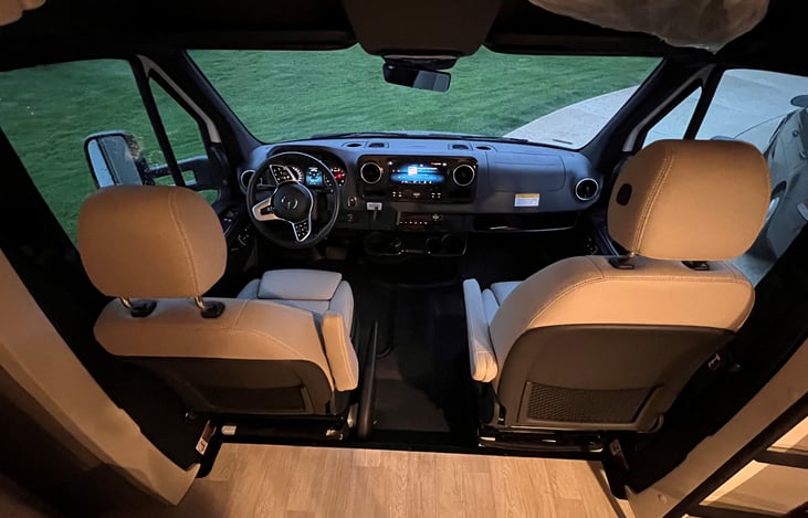 Comfortable seats with lumbar support. Will swivel to provide 2 more seats if desired.