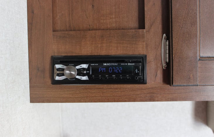 The media AM/FM/Aux/CD/Bluetooth player controls the two interior and two exterior speakers