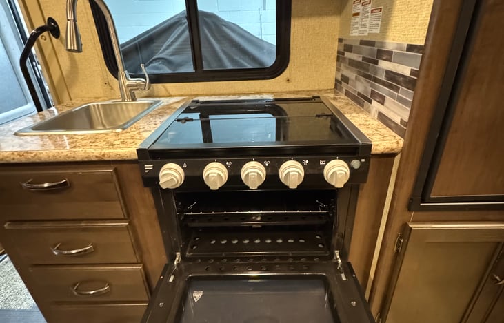 Stovetop and inside oven.