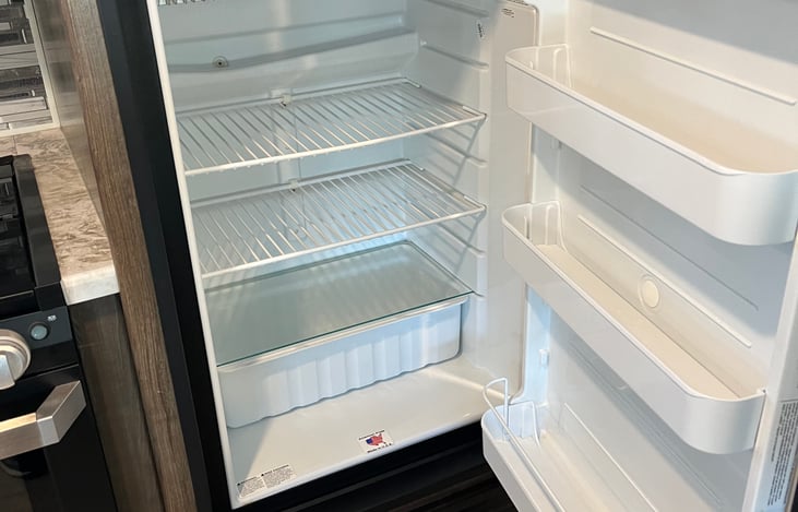 Spacious fridge and freezer. This can be both electric and propane powered; it stays nice and cold!