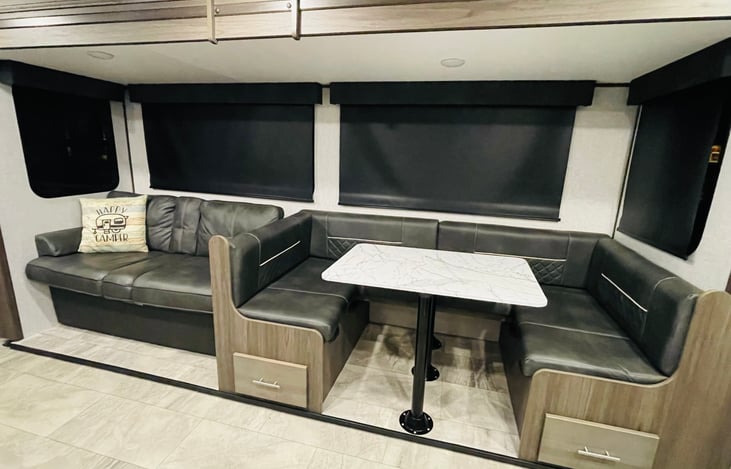 Sofa folds out to full size bed, as well as the U-shaped dinette, comfortably sleeping 3-4 additional guests.
**Linens not provided