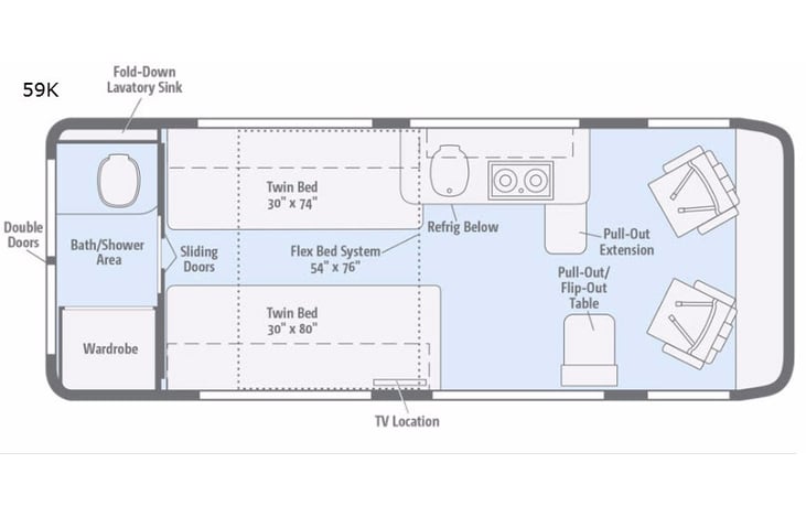 Representative floor plan provided by a trusted RVshare partner.