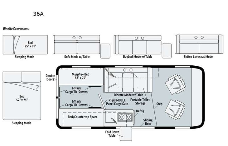 Representative floor plan provided by a trusted RVshare partner.