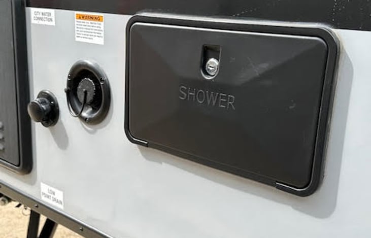 Exterior Shower for cleaning off after a day of hiking!