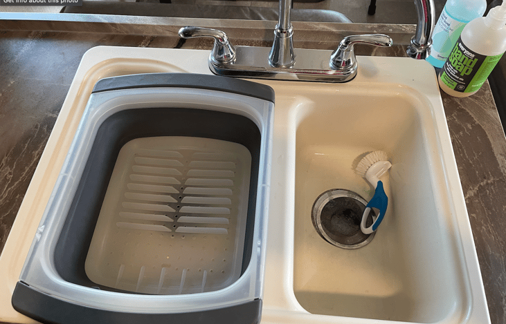 Good sized sink for washing dishes.