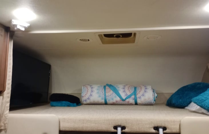 Here the T.V. is Locked back in place for travel.