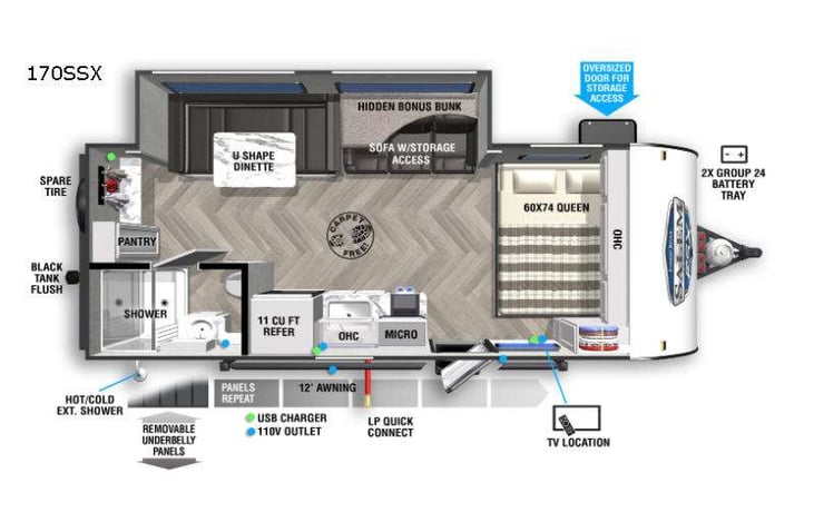 Representative floor plan provided by a trusted RVshare partner.