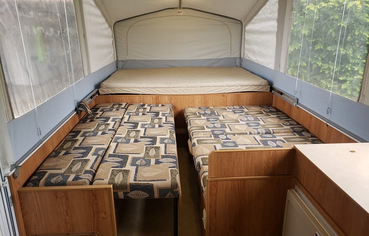 Couch and Dinette converted to beds