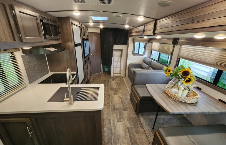 Very spacious layout rear has bunks and bathroom.