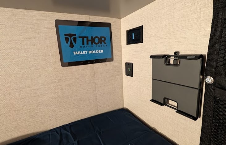 The Adventure Wagon  - Bottom Bunk With Charging Station (120V Outlet + USB), Tablet Holder & Organizer