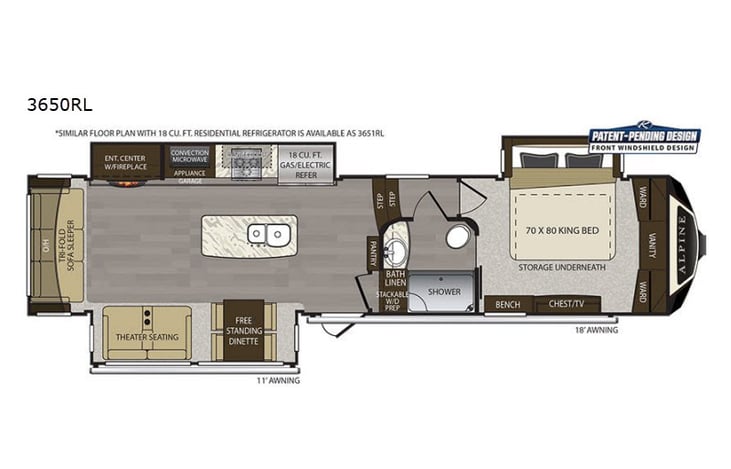 Representative floor plan provided by a trusted RVshare partner.