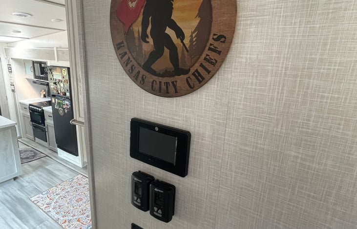 Thermostat and control board is on the stairs. Kansas City Chiefs fans, Texas Tech University Red Raiders also!