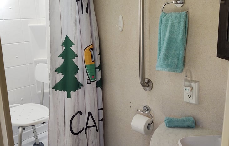 Bathroom with shower. No tub.