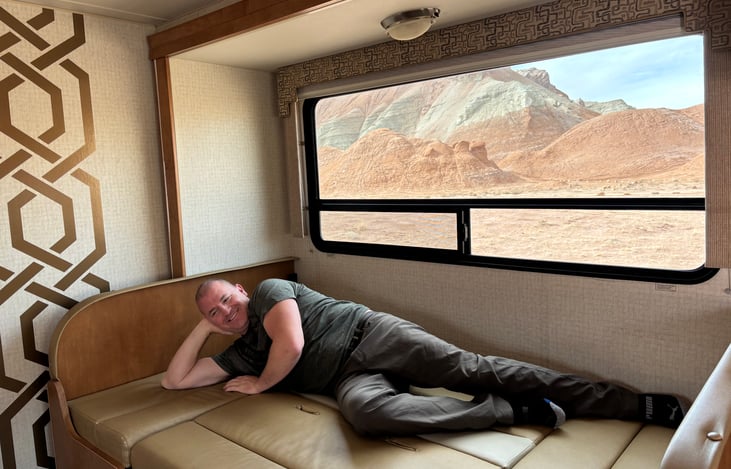 He’s 6 feet tall to give an idea of the size of the bed