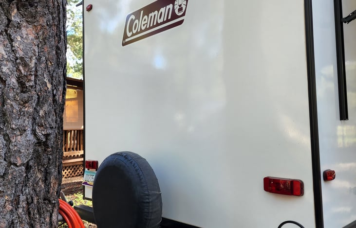 Back of camper, spare tire