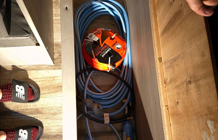 Grey water hose, fresh water hose, propane tank hookup for blackstone griddle